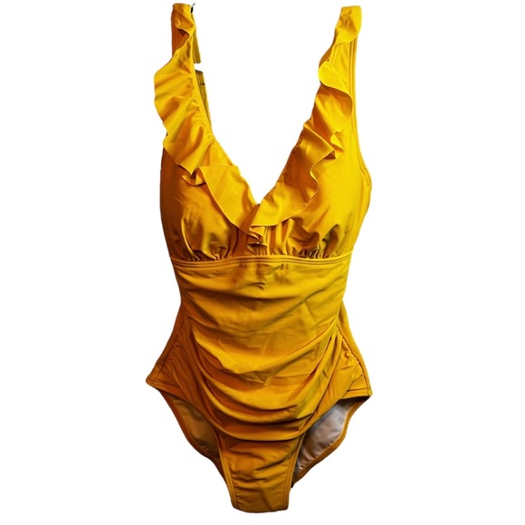 Dkny Other - DKNY women’s yellow Ruffle, Tummy Control One-Piece Swimsuit Size: 10